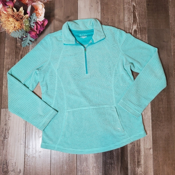 Tek Gear Women's Size Medium 1/4 Zip Pullover Aqua Waffle Knit Sweater EUC - Picture 1 of 15